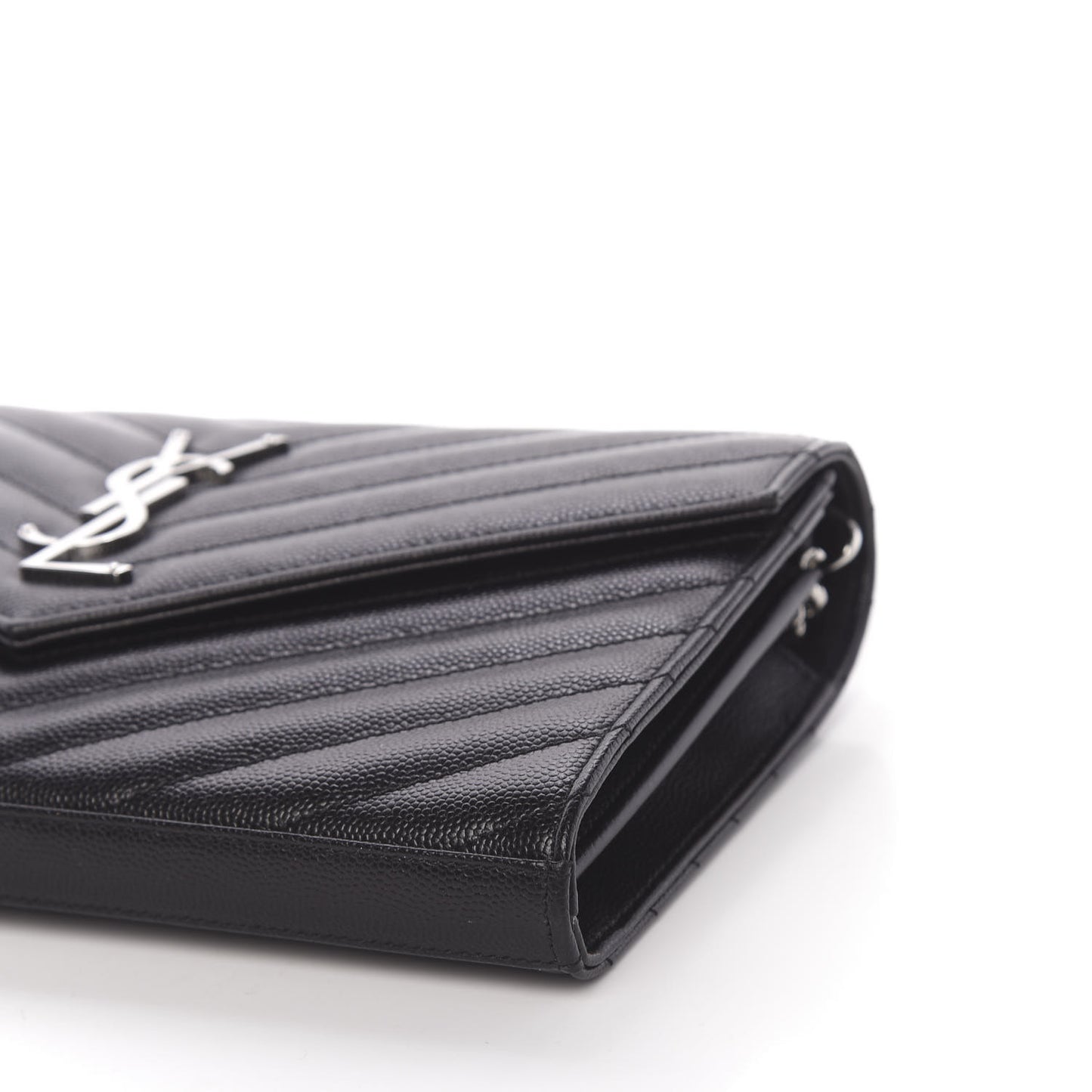 Grain De Poudre Matelasse Chevron Monogram Chain Wallet Black