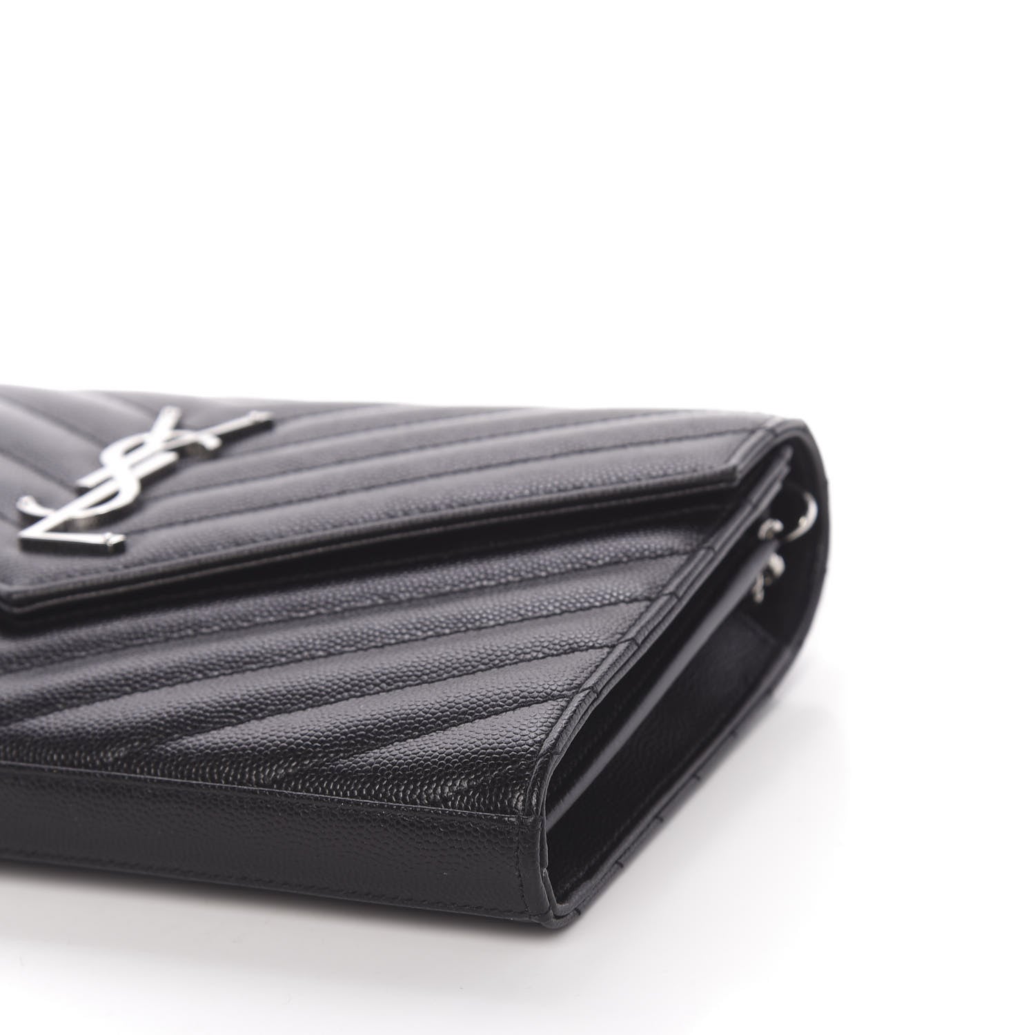 Saint Laurent Grain De Poudre Matelasse Chevron Monogram Chain Wallet Black 9 of 11