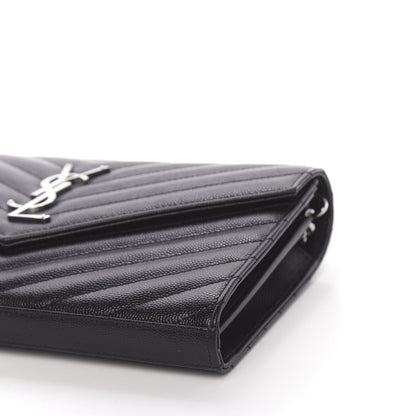 Saint Laurent Grain De Poudre Matelasse Chevron Monogram Chain Wallet Black 9 of 11