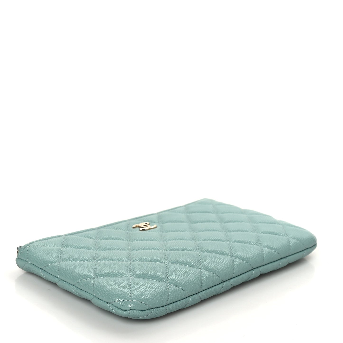 Shiny Caviar Quilted Cosmetic Case Light Blue