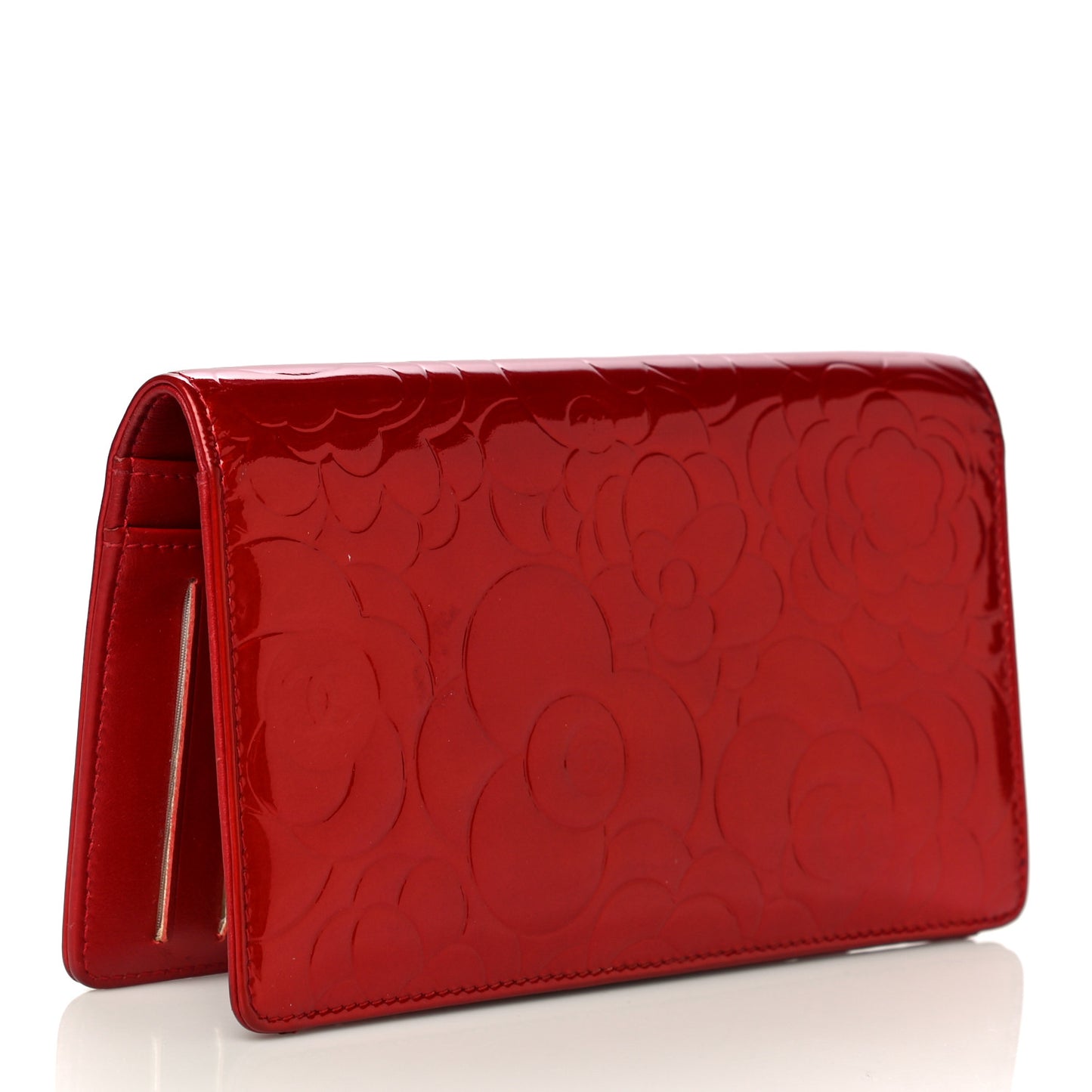 Patent Camellia Embossed Yen Wallet Red