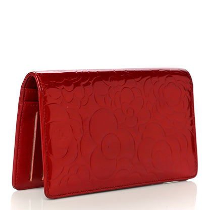 Chanel Patent Camellia Embossed Yen Wallet Red 3 of 8
