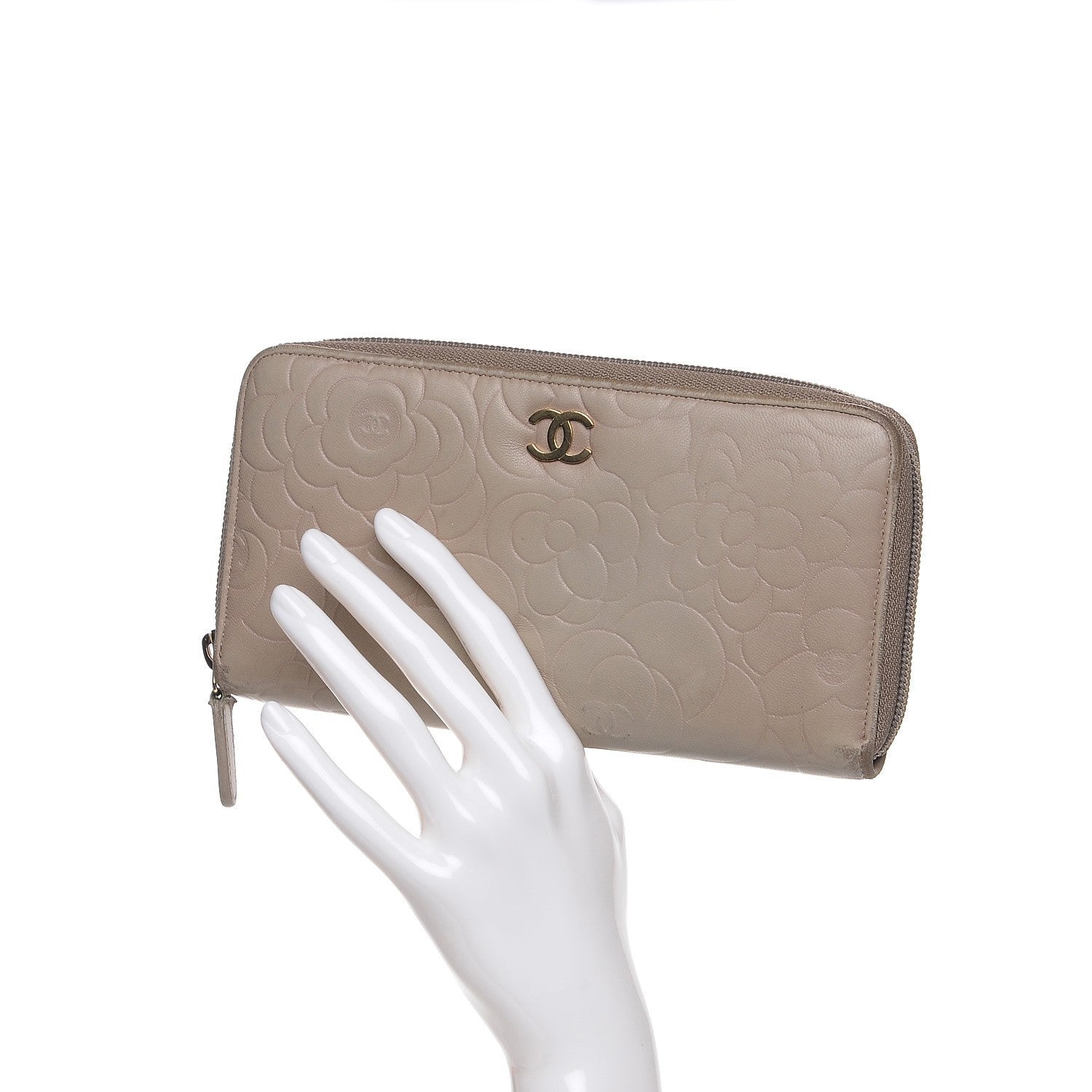 Chanel Lambskin Camellia Embossed Large Gusset Zip Around Wallet Beige 2 of 12