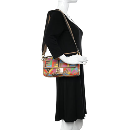 Fendi Canvas Vitello King FF Multicolor Embroidered Baguette Multicolor Cuoio 2 of 9