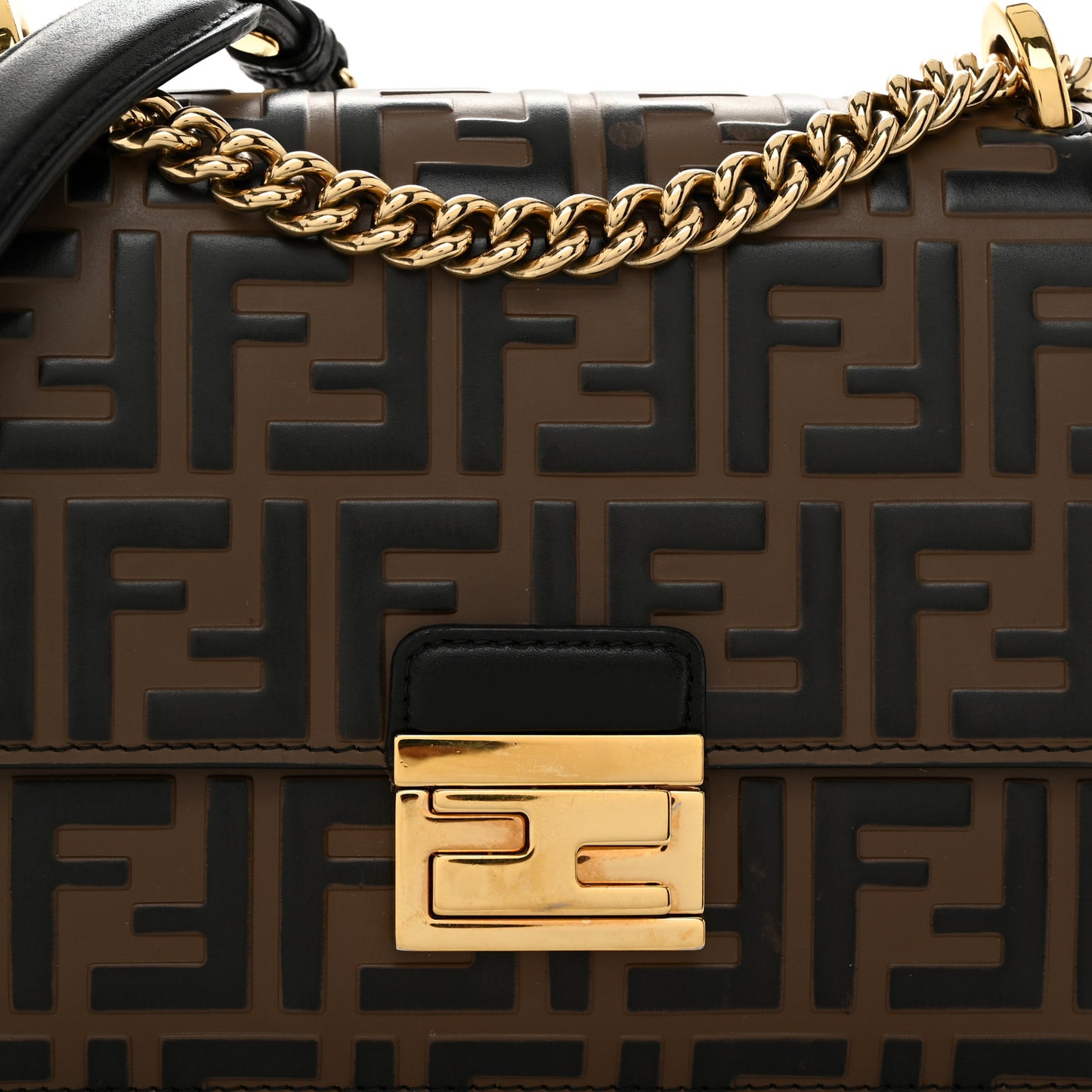 Vitello Liberty Bi-Color FF 1974 Embossed Small Kan U Shoulder Bag Maya Black