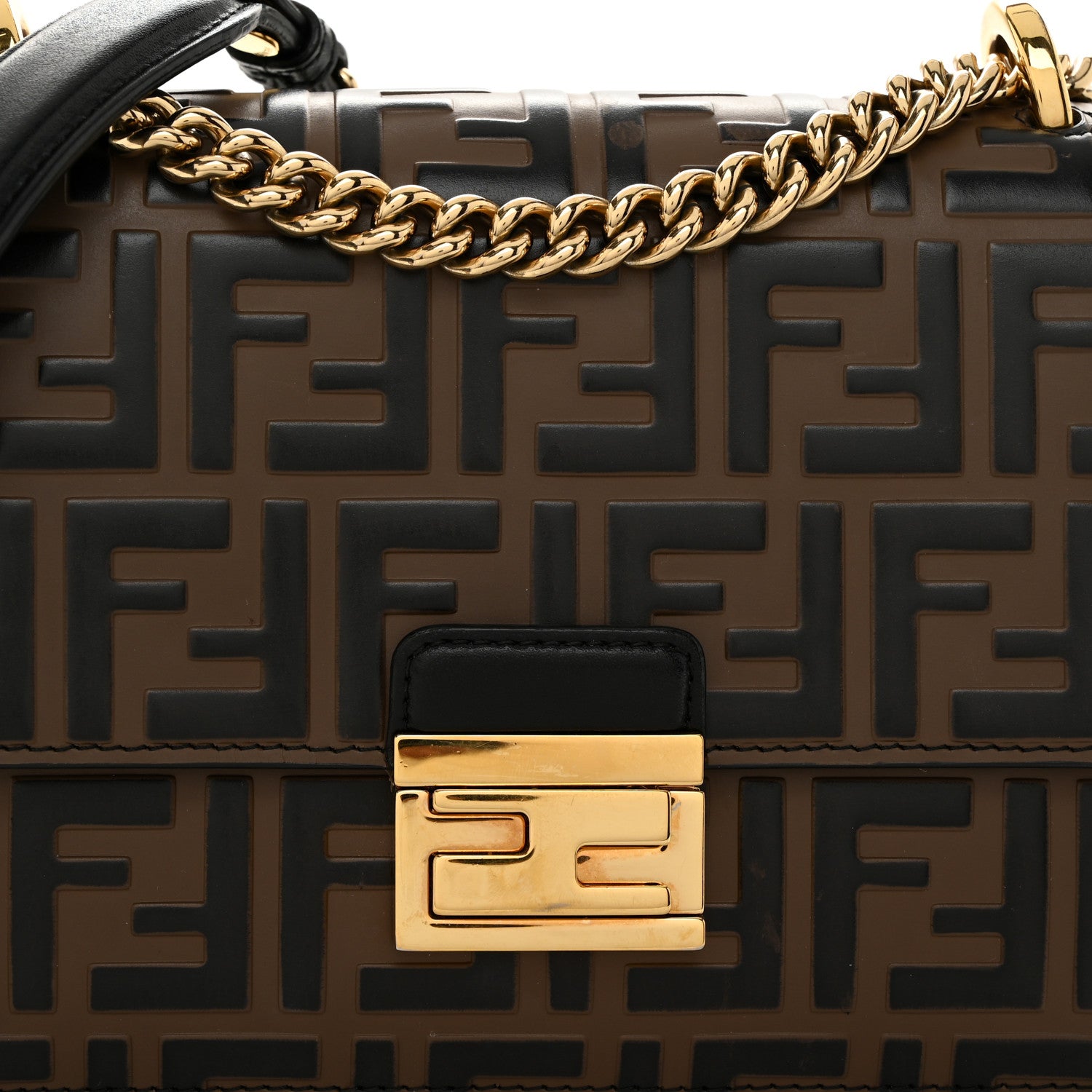 Fendi Vitello Liberty Bi-Color FF 1974 Embossed Small Kan U Shoulder Bag Maya Black 8 of 14