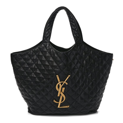 Saint Laurent Lambskin Quilted Maxi Icare Shopping Tote Black 2 of 10