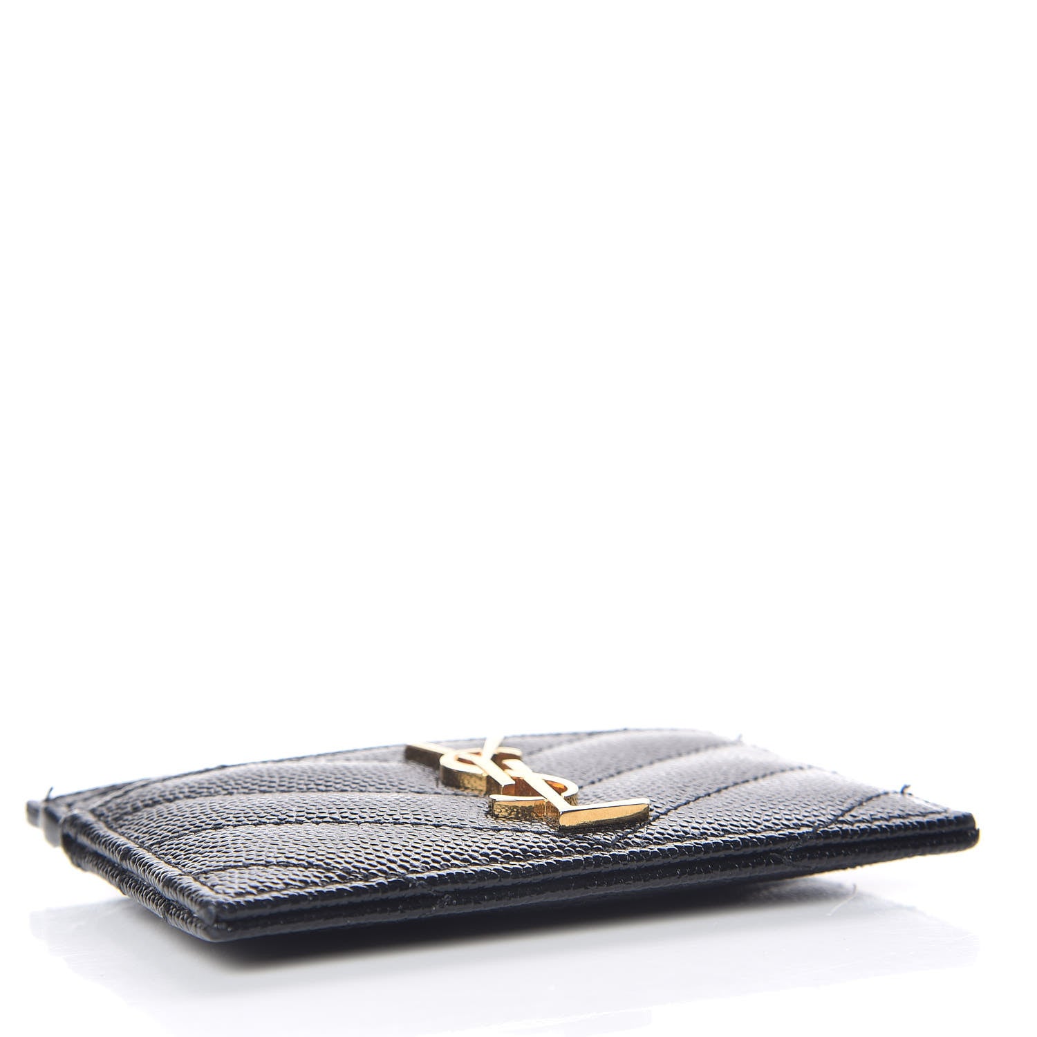 Saint Laurent Grain De Poudre Matelasse Chevron Monogram Credit Card Case Black 4 of 8