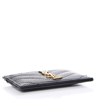 Saint Laurent Grain De Poudre Matelasse Chevron Monogram Credit Card Case Black 4 of 8