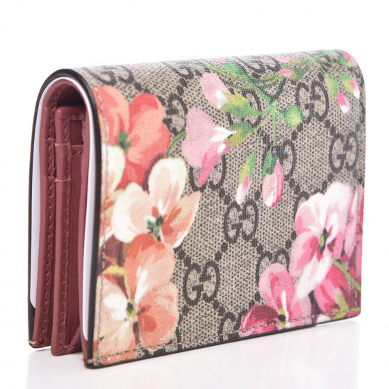 GG Supreme Monogram Blooms Card Case Wallet Beige Multicolor Dry Rose