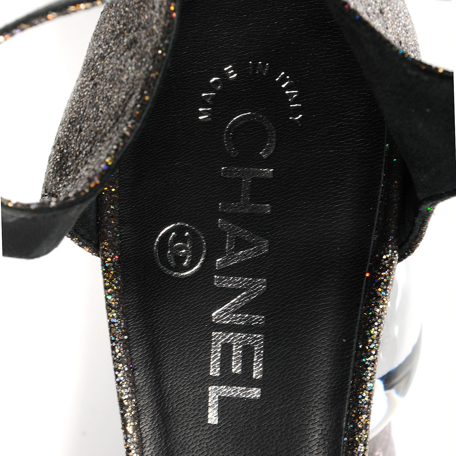 Chanel Sequined Goatskin Light Bulb Heels 39 Black 75264