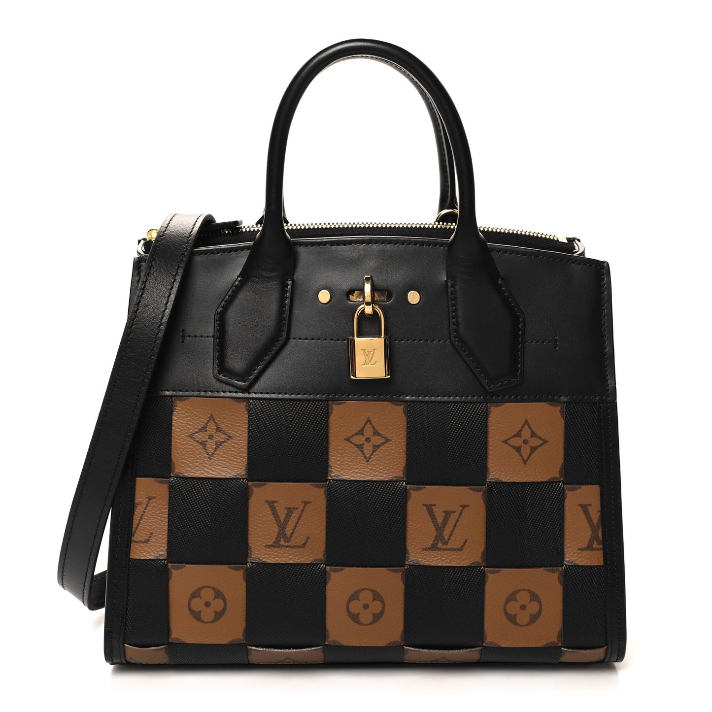 Calfskin Monogram Damier Tressage City Steamer PM Black