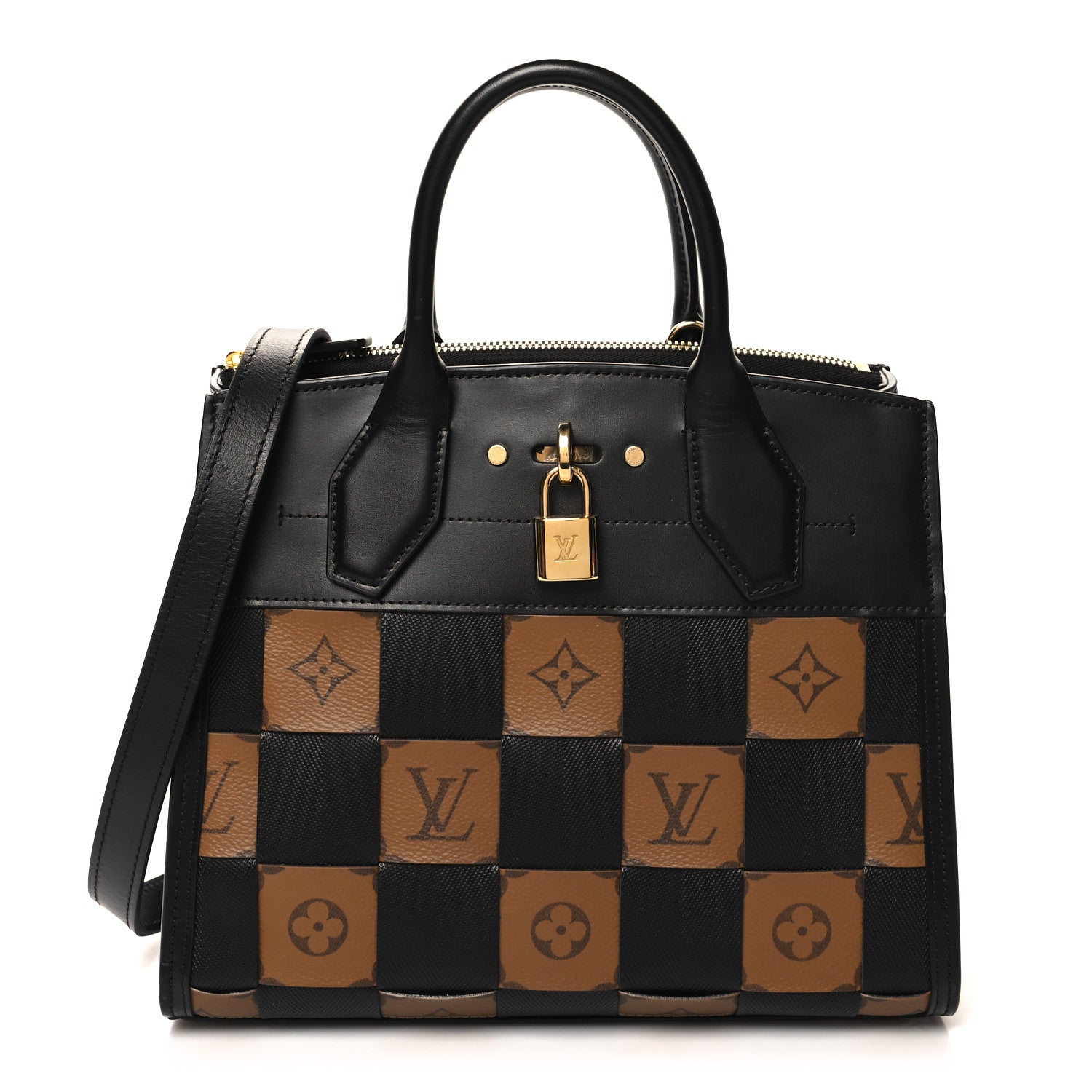 Louis Vuitton Calfskin Monogram Damier Tressage City Steamer PM Black 1 of 9