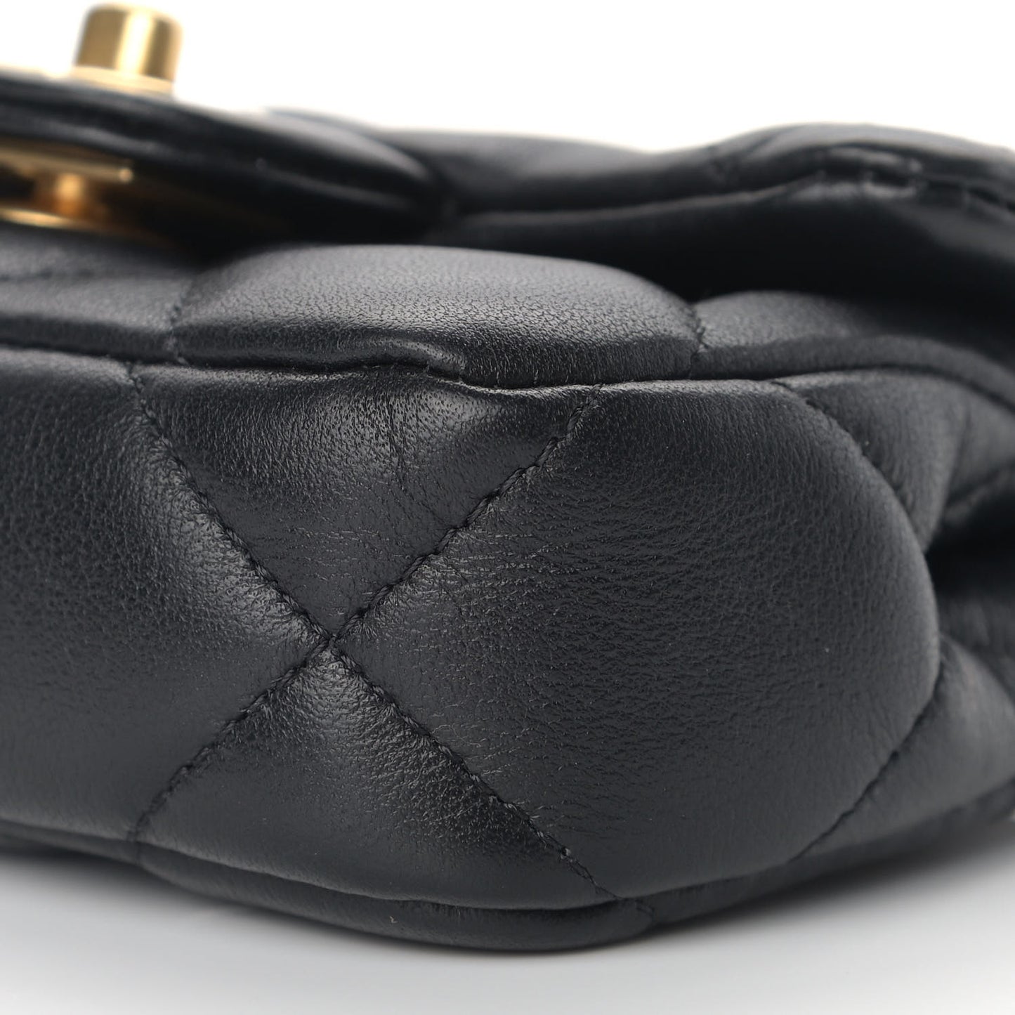 Calfskin Quilted Lady Handle Flap Card Holder With Chain Black