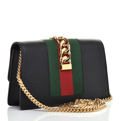 Gucci Calfskin Super Mini Sylvie Chain Shoulder Bag Black 3 of 9