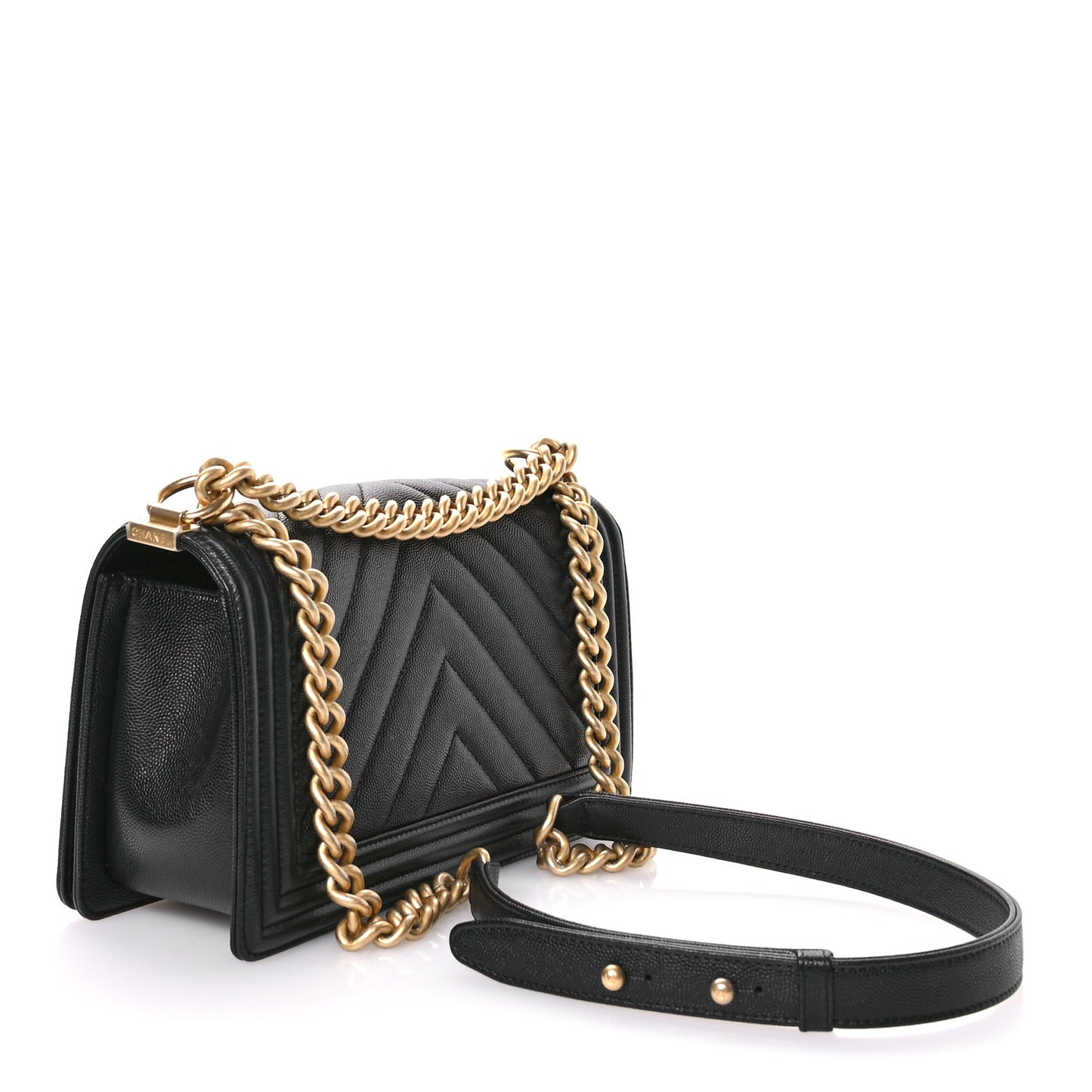Caviar Chevron Quilted Medium Boy Flap Black