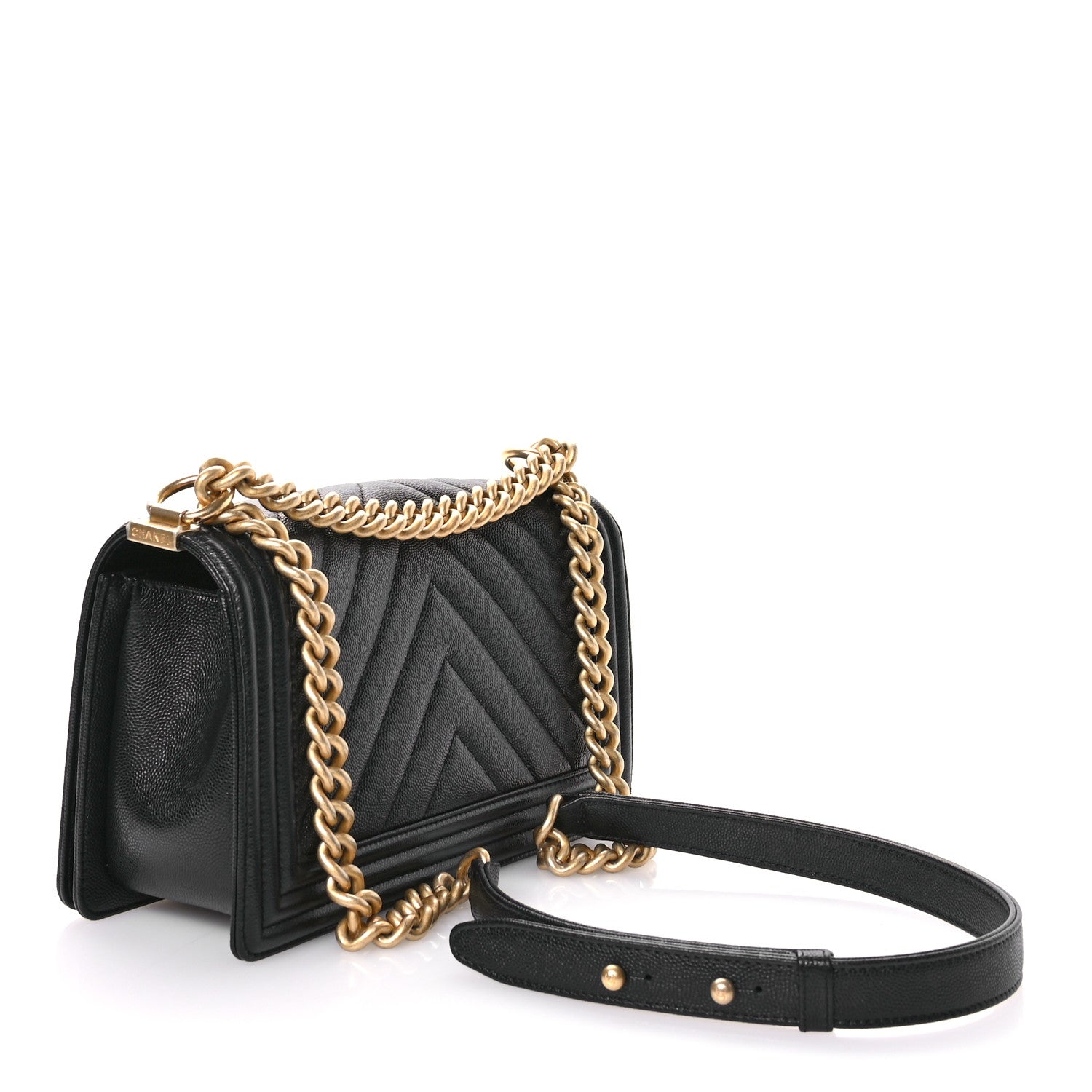 Chanel Caviar Chevron Quilted Medium Boy Flap Black 2 of 11