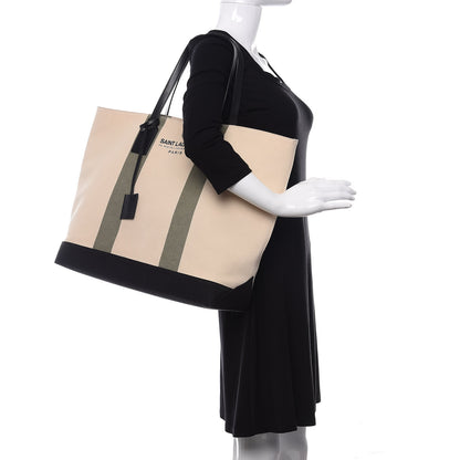 Saint Laurent Canvas Beach Shopping East West Tote Ecru 2 of 9