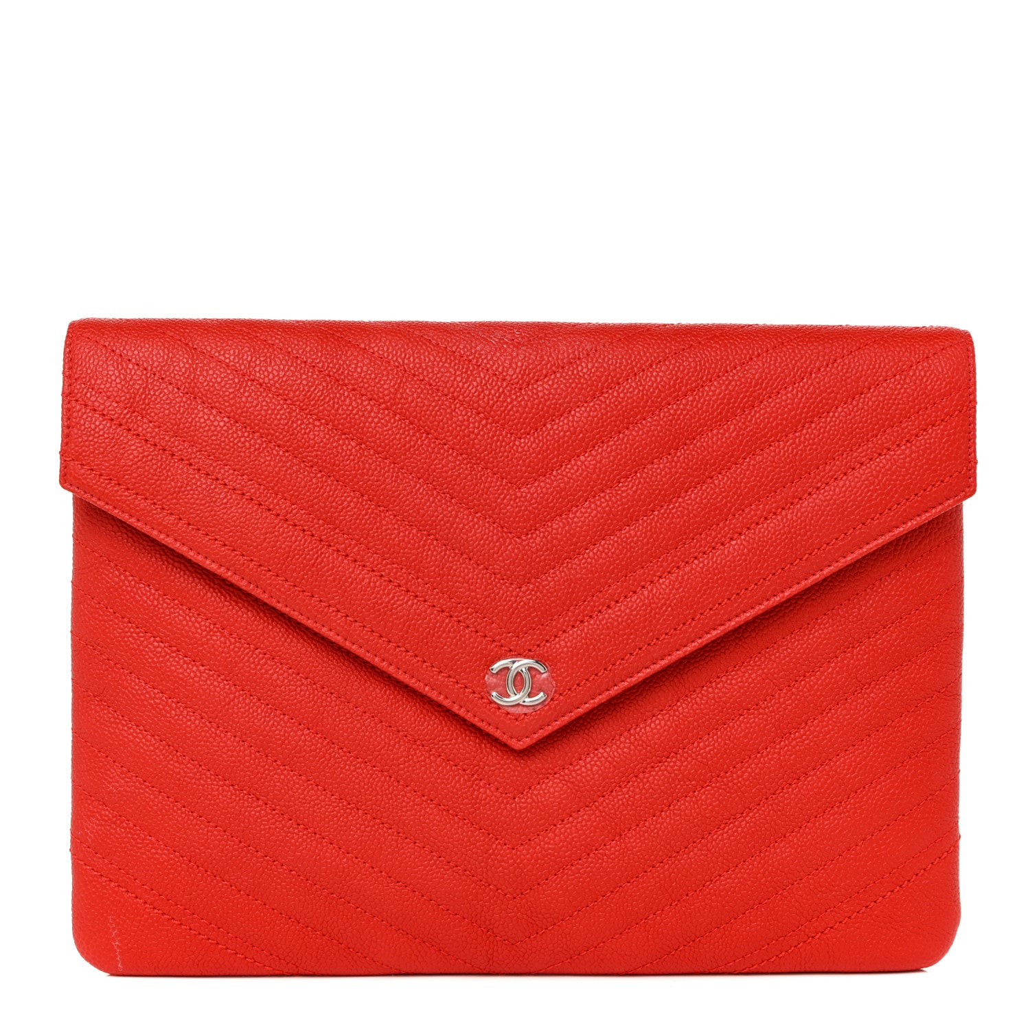 Chanel Caviar Chevron Quilted Flap Cosmetic Case Red 1 of 11