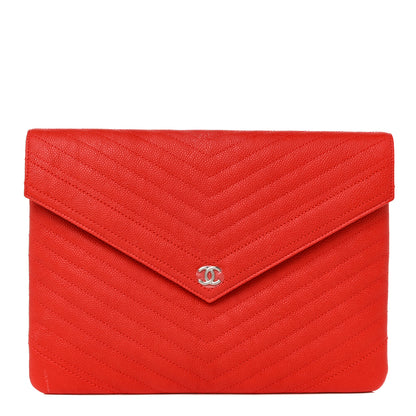 Chanel Caviar Chevron Quilted Flap Cosmetic Case Red 1 of 11
