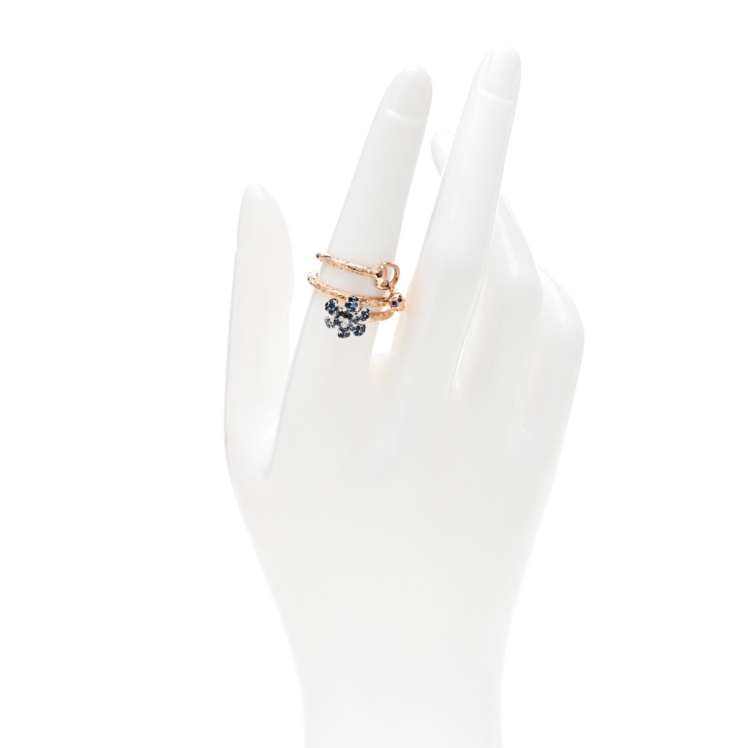 Gucci 18K Rose Gold Diamond Blue Sapphire Flora Wrap Ring 53 6.25 2 of 6