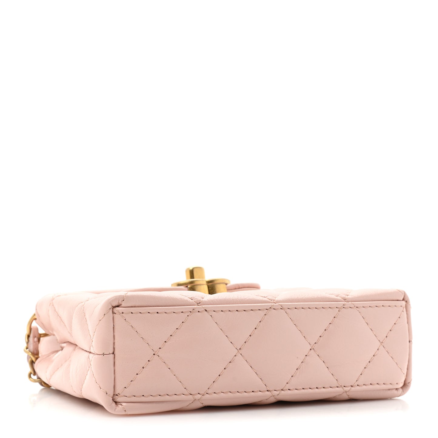 Shiny Aged Calfskin Quilted Mini Nano Kelly Shopper Light Pink
