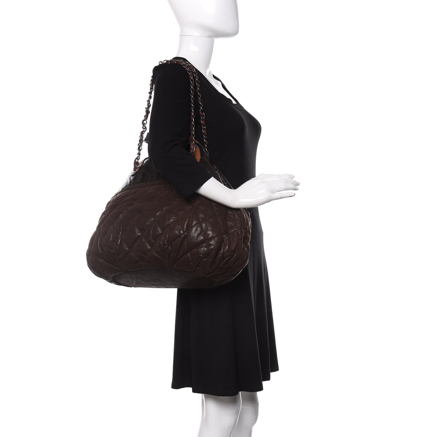 Iridescent Calfskin Quilted Large In The Mix Tote Brown