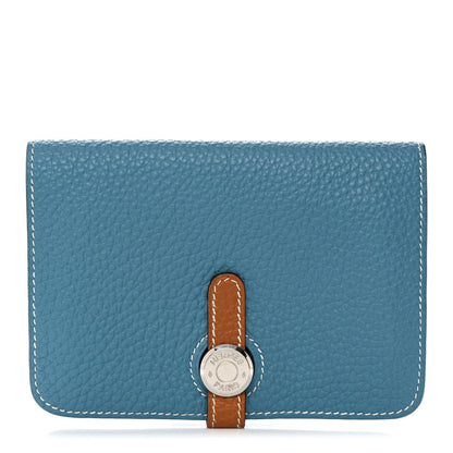 Hermes Togo Verso Dogon Compact Wallet Blue Jean Gold 1 of 10