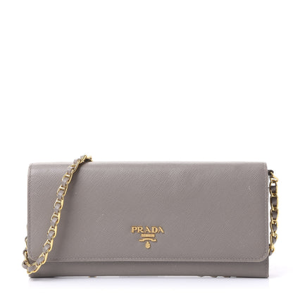 Prada Saffiano Metal Oro Chain Wallet Argilla 1 of 9