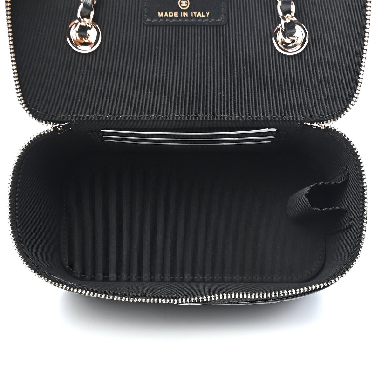 Lambskin Camellia Embossed Small Vanity Case With Chain Black