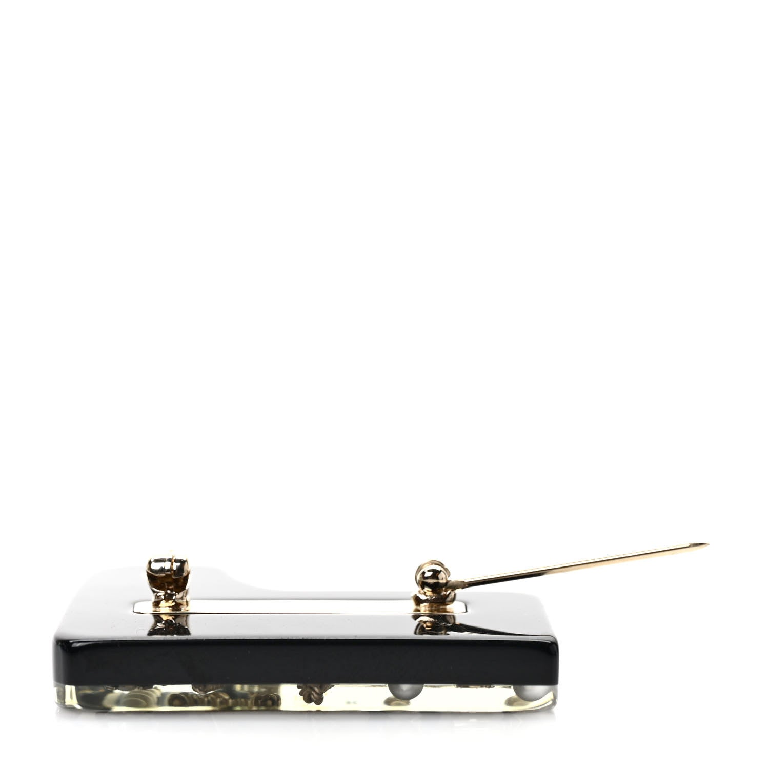 Chanel Pearl Resin CC Boot Brooch Black White Gold 3 of 5