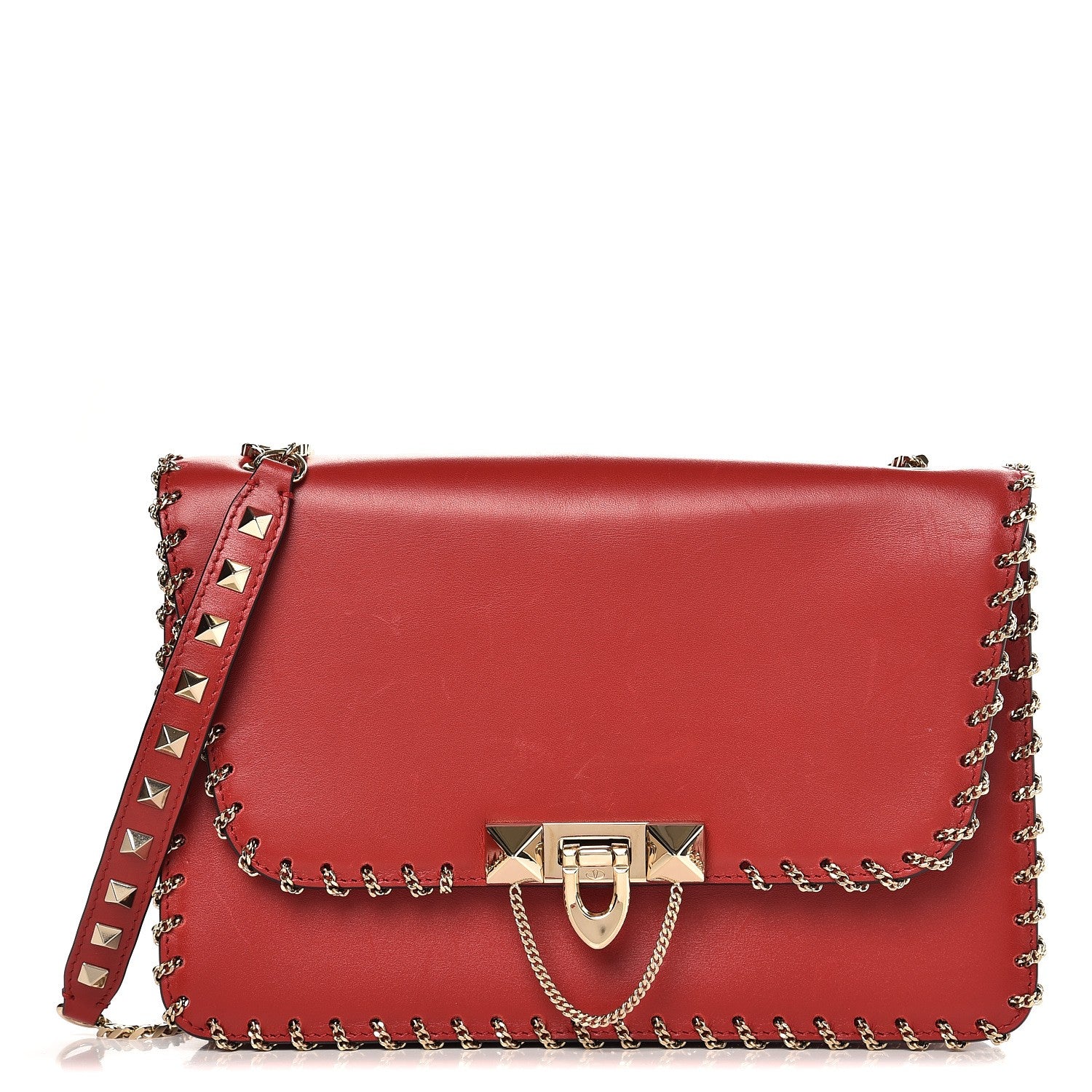 Valentino Garavani Vitello Groumette Small Rockstud Demilune Shoulder Bag Rosso Valentino 1 of 7
