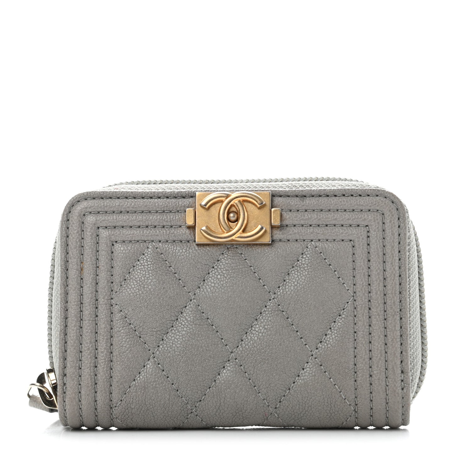 Caviar Quilted Boy Zip Around Coin Purse Wallet Grey