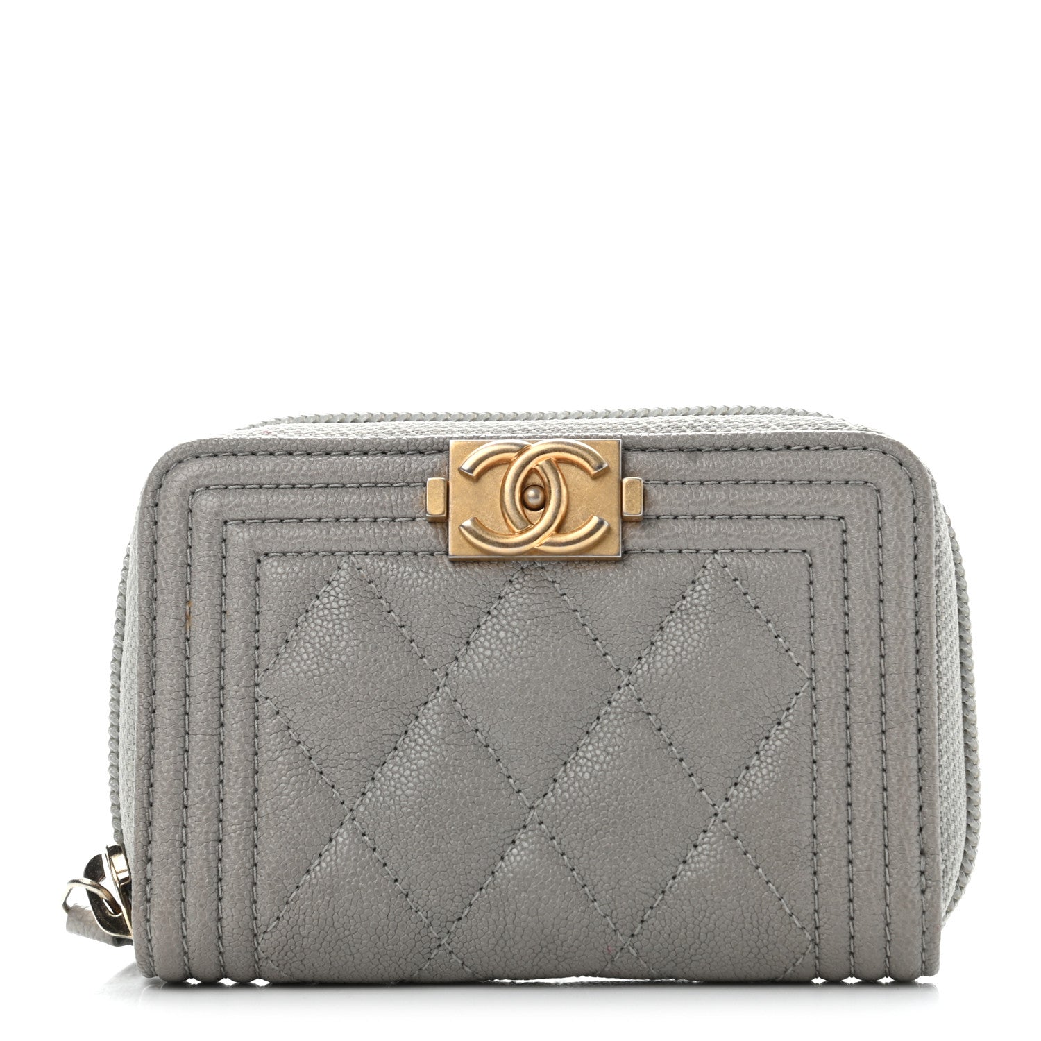 Chanel Caviar Quilted Boy Zip Around Coin Purse Wallet Grey 1 of 7