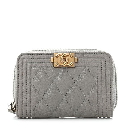 Chanel Caviar Quilted Boy Zip Around Coin Purse Wallet Grey 1 of 7