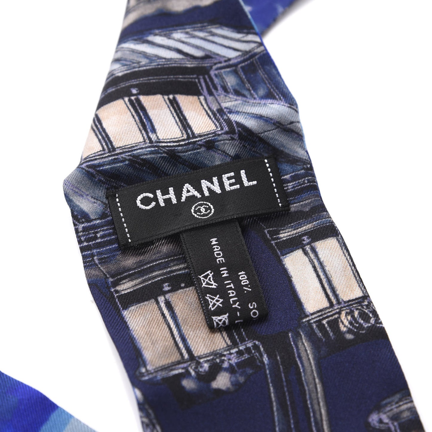 Silk Twill Slim Bandeau Scarf Blue White