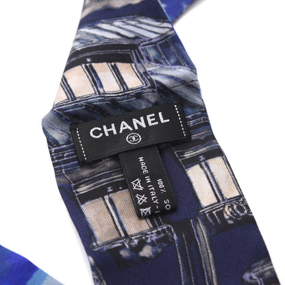 Chanel Silk Twill Slim Bandeau Scarf Blue White 2 of 3