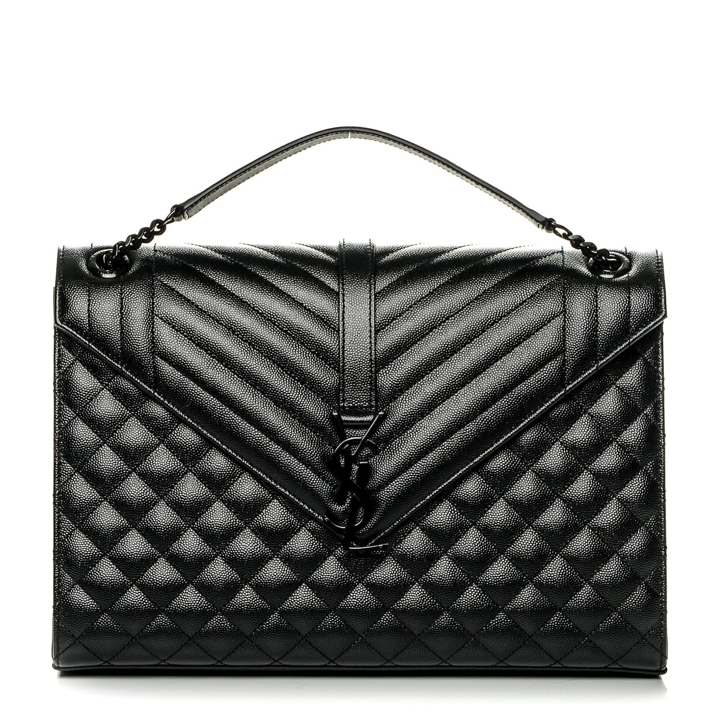 Grain De Poudre Textured Mixed Matelasse Large Triquilt Monogram Monochrome Satchel Black