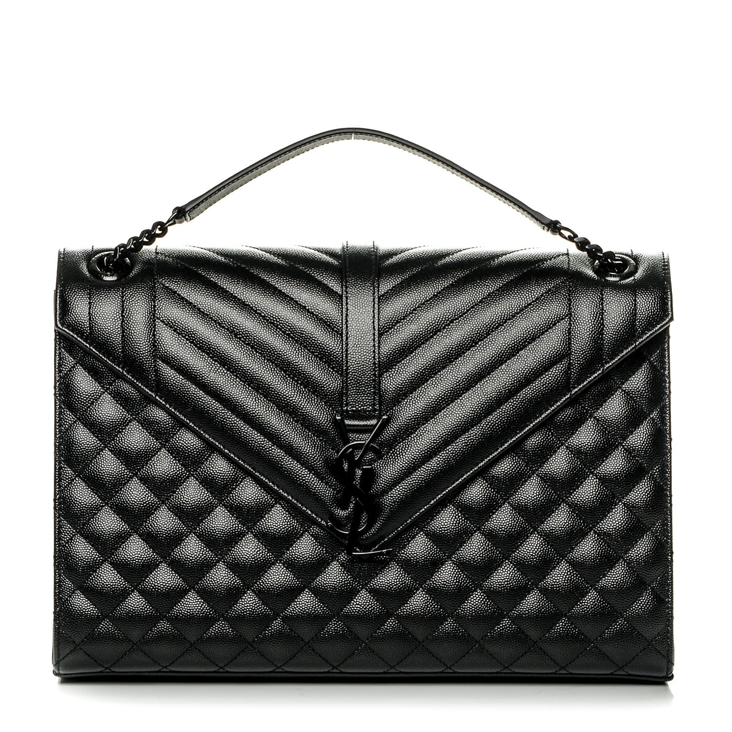 Saint Laurent Grain De Poudre Textured Mixed Matelasse Large Triquilt Monogram Monochrome Satchel Black 1 of 7