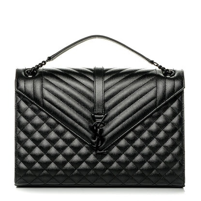 Saint Laurent Grain De Poudre Textured Mixed Matelasse Large Triquilt Monogram Monochrome Satchel Black 1 of 7