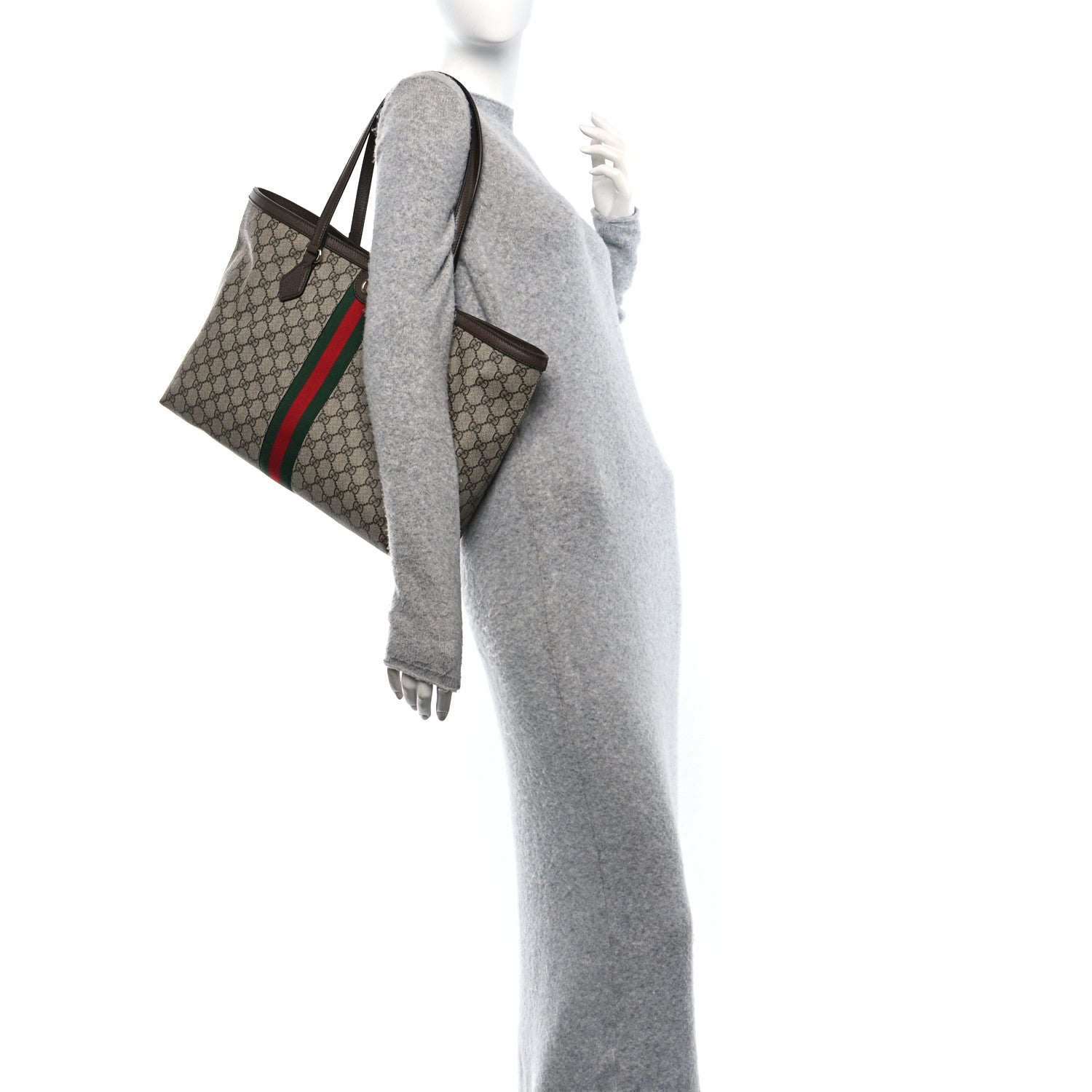 Gucci GG Supreme Monogram Textured Calfskin Web Medium Ophidia Shopping Tote Beige Ebony New Acero 2 of 10