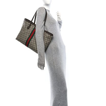 Gucci GG Supreme Monogram Textured Calfskin Web Medium Ophidia Shopping Tote Beige Ebony New Acero 2 of 10
