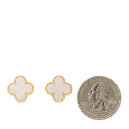 Van Cleef & Arpels 18K Yellow Gold Mother of Pearl Vintage Alhambra Earrings 2 of 5