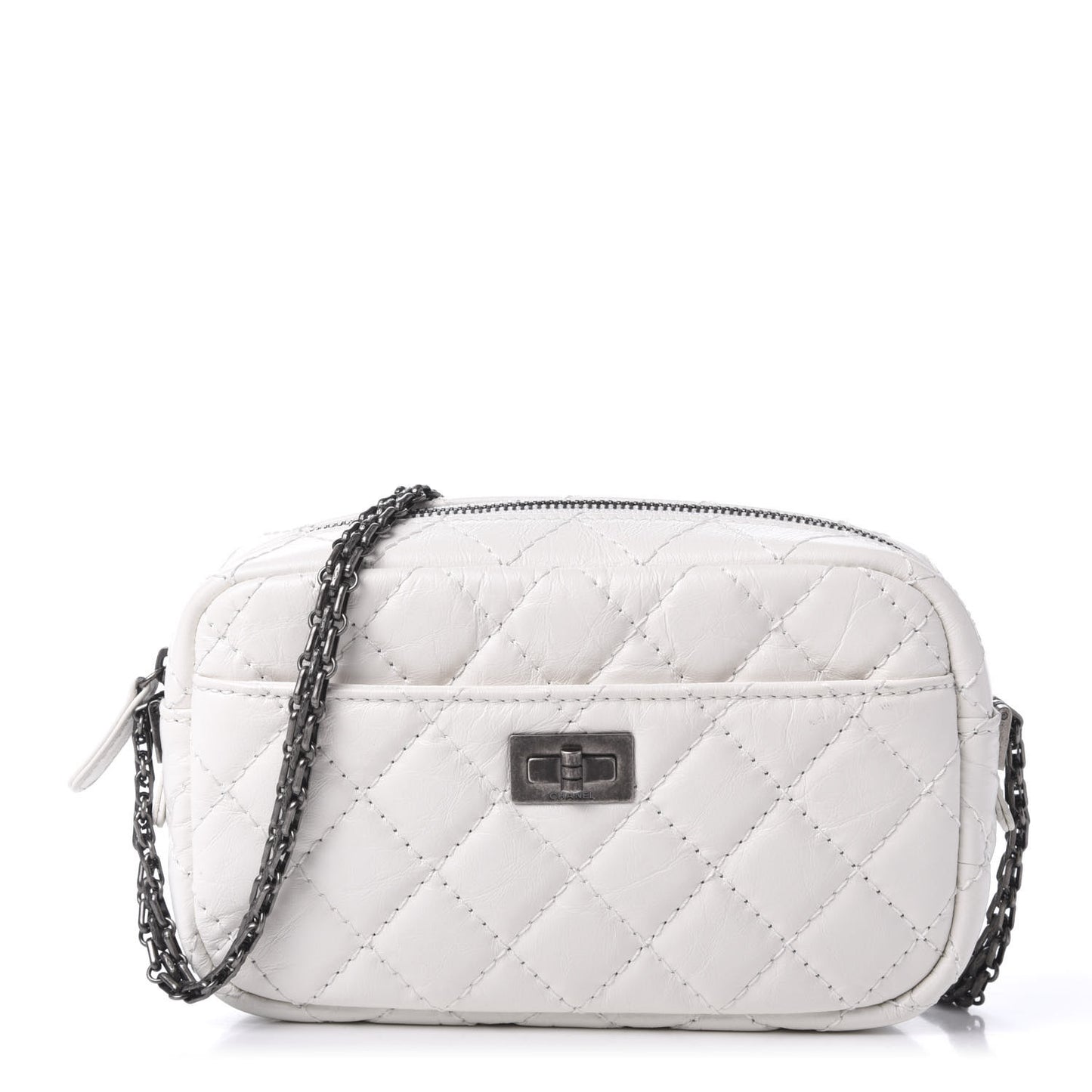 Aged Calfskin Quilted Mini Reissue Camera Case White