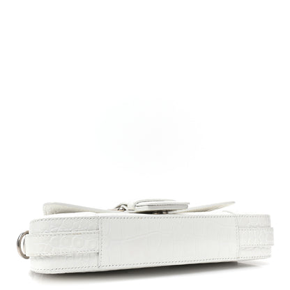 Balenciaga Calfskin Crocodile Embossed Small Lindsay Shoulder Bag Optic White 4 of 11