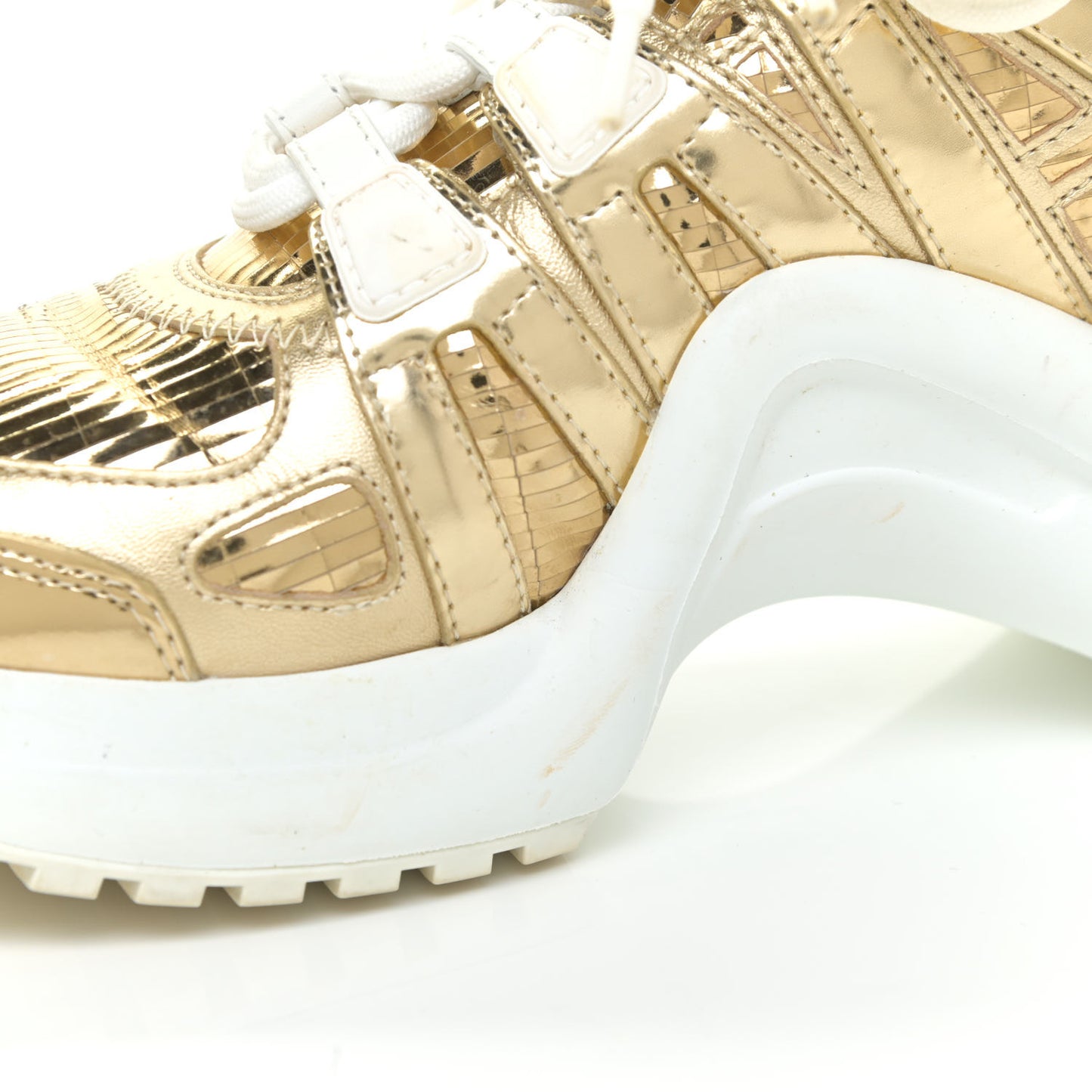 Metallic Calfskin Technical Nylon LV Archlight Sneakers 36.5 Gold White