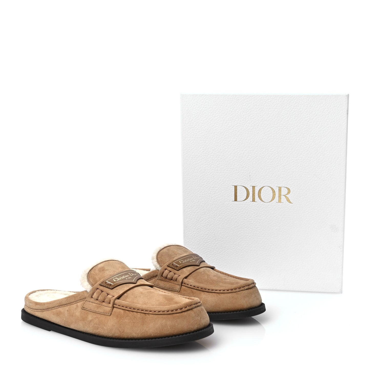 Suede Goatskin Boy Loafer Mule 38.5 Chestnut