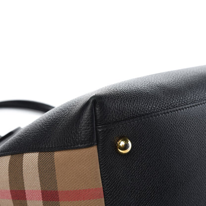 Burberry Derby Calfskin House Check Medium Welburn Tote Black 8 of 13
