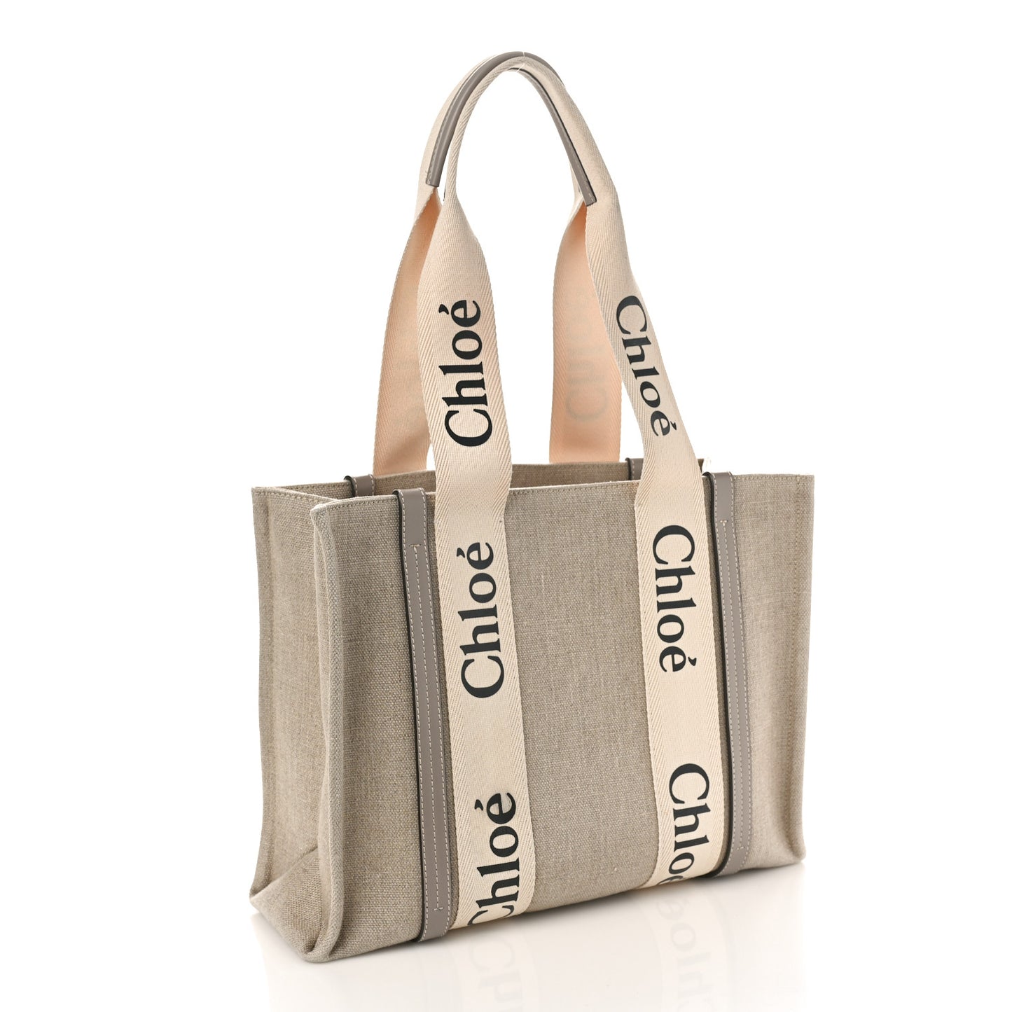 Linen Calfskin Medium Woody Ribbon Tote Grey