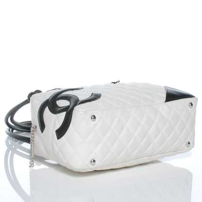 Chanel Calfskin Quilted Large Cambon Bowler White Black 4 of 7